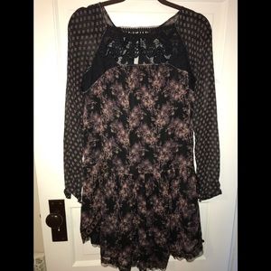 Free People Black Mauve Crinkled Chiffon Dress